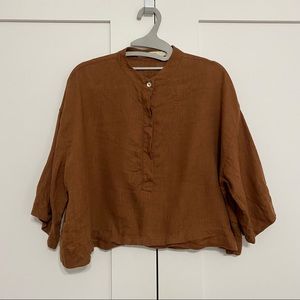 Szeki Rust Orange Cropped Linen Shirt (XS)